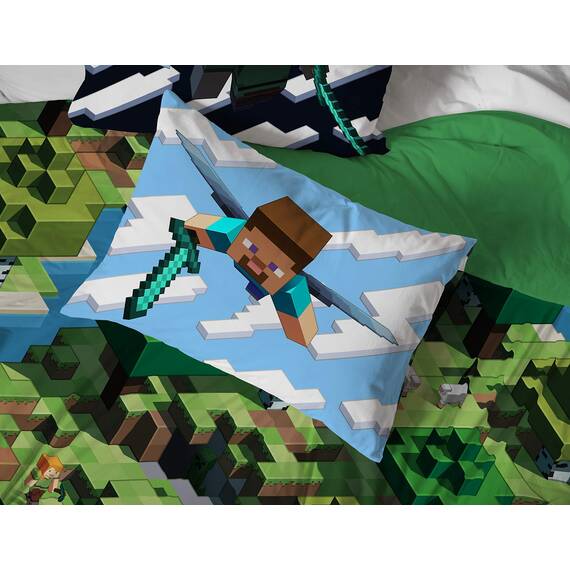 Jay Franco Minecraft Daytime 7-teiliges Queen-Bettwäsche-Set – inkl. Bettdecke und Bettlaken – Bettwäsche mit Alex und Steve – superweiche, lichtbeständige Mikrofaser – (offizielles Minecraft-Produkt)