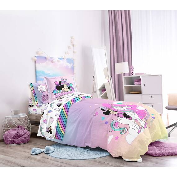 Jay Franco Disney Minnie Mouse Unicorn Dreams 7-teiliges Bettwäsche-Set – inklusive wendbarer Bettdecke und Bettlaken-Set – superweiche, lichtbeständige Mikrofaser – (offizielles Disney-Produkt)