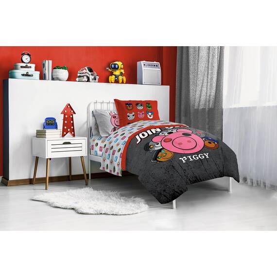 Piggy Join US 5 Piece Twin Size Bed Set - Includes Comforter & Sheet Set - Super Soft Fade Resistant Polyester (Official Piggy Product)