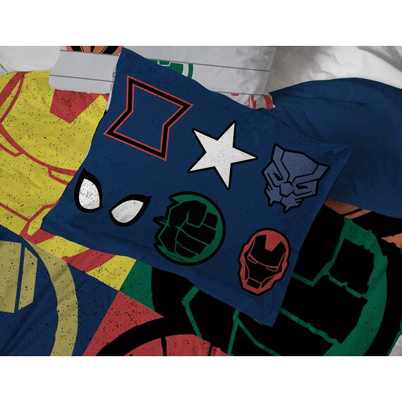 Jay Franco Marvel Avengers Emblems Bettwäsche-Set für Doppelbett, 5-teilig, inkl. Bettdecke und Bettlaken, superweiche, lichtbeständige Mikrofaser, offizielles Marvel-Produkt