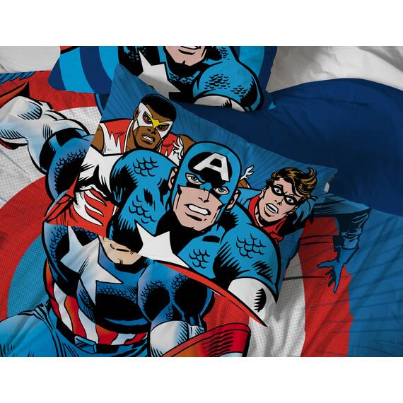 Jay Franco Marvel Comics Captain America Bettwäsche-Set – 7-teiliges Bettwäsche-Set mit Bettlaken und Kissenbezügen – superweiche Avengers Kinderbettwäsche