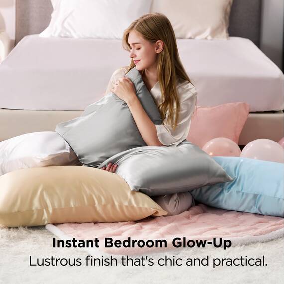 Bedsure Satin-Kissenbezüge für Kingsize-Bett, seidige Kissenbezüge für Haar und Haut, 50,8 x 91,4 cm, Kissenbezüge mit Hotelverschluss, ähnlich wie Seidenkissenbezüge, Geschenke für Damen und Herren,