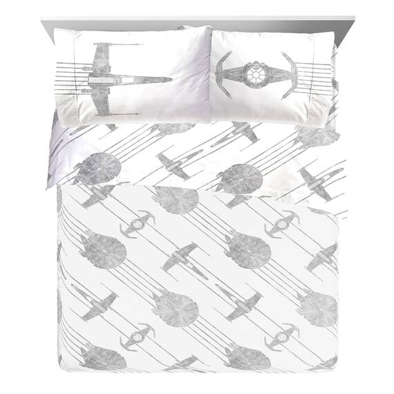 Star Wars Falcon Schematics 7 Piece Queen Size Bed Set - Includes Comforter & Sheet Set - Super Soft Kids Bedding Fade Resistant Microfiber (Official Star Wars Product)