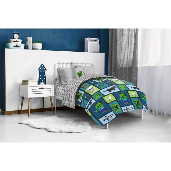 Minecraft Chibi College Bettwäsche-Set für Doppelbett, 4-teilig, inkl. Wendedecke und Bettlaken – Bettwäsche mit Creeper & Ghost superweiche, lichtbeständige Mikrofaser (offizielles Minecraft-Produkt)