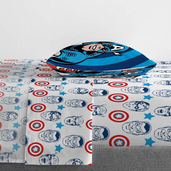 Jay Franco Marvel Comics Captain America Twin Bettwäsche-Set – 5-teiliges Bettwäsche-Set mit Bettlaken und Kissenbezügen – superweiche Avengers Kinderbettwäsche