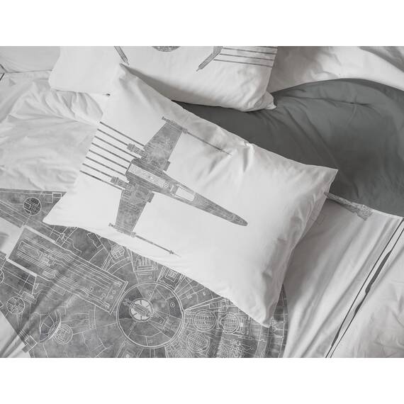 Star Wars Falcon Schematics 7 Piece Queen Size Bed Set - Includes Comforter & Sheet Set - Super Soft Kids Bedding Fade Resistant Microfiber (Official Star Wars Product)