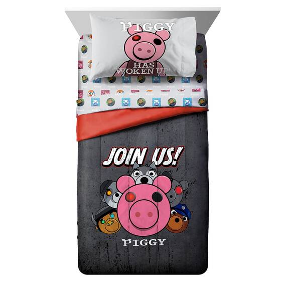 Piggy Join US 5 Piece Twin Size Bed Set - Includes Comforter & Sheet Set - Super Soft Fade Resistant Polyester (Official Piggy Product)