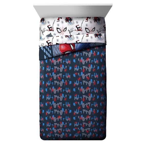 Jay Franco Marvel Spiderman Crawl Bettwäsche-Set für Doppelbett, 4-teilig, inkl. Wendedecke und Bettlaken, superweiche, lichtbeständige Mikrofaser, offizielles Marvel-Produkt