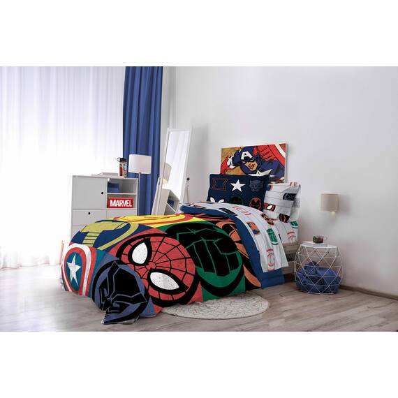 Jay Franco Marvel Avengers Emblems Bettwäsche-Set für Doppelbett, 5-teilig, inkl. Bettdecke und Bettlaken, superweiche, lichtbeständige Mikrofaser, offizielles Marvel-Produkt