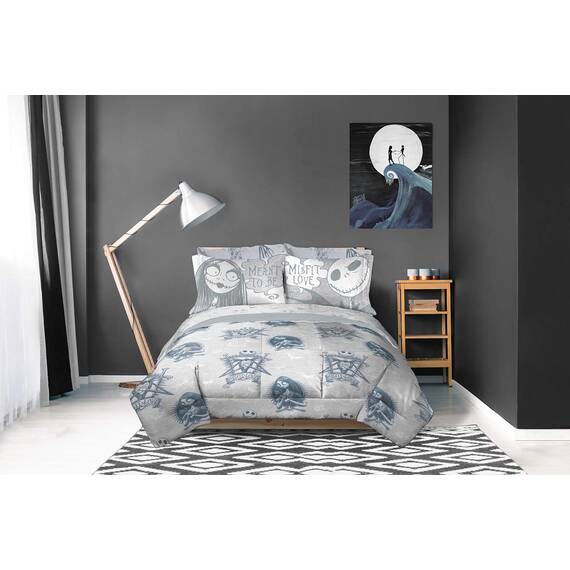 Jay Franco Disney Nightmare Before Christmas Meant to Be 4 Piece Twin Bed Set - Includes Comforter & Sheet Set - Bedding Features Jack Skellington & Sally (Official Disney Product)