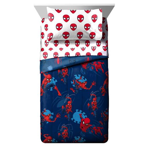Jay Franco Marvel Spiderman Spidey Daze Bettwäsche-Set, 5-teilig, inkl. wendbarer Bettdecke und Bettlaken, superweiche, lichtbeständige Mikrofaser, offizielles Marvel-Produkt