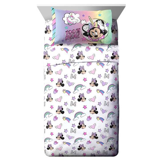 Jay Franco Disney Minnie Mouse Unicorn Dreams 7-teiliges Bettwäsche-Set – inklusive wendbarer Bettdecke und Bettlaken-Set – superweiche, lichtbeständige Mikrofaser – (offizielles Disney-Produkt)