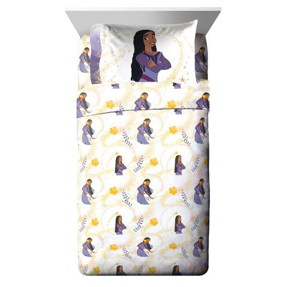 Disney Wish Bettwäsche-Set – 7-teiliges Bettwäsche-Set mit Bettlaken und Kissenbezügen – superweiche Kinderbettwäsche mit Asha, Valentino und Stern