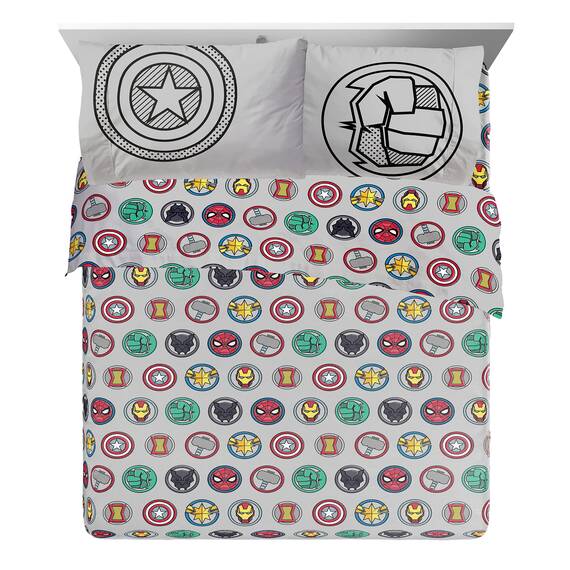 Jay Franco Marvel Avengers Pop 7 Piece Queen Size Bed Set - Includes Comforter & Sheet Set - Super Soft Fade Resistant Microfiber (Official Marvel Product), Mehrfarbig - Avengers