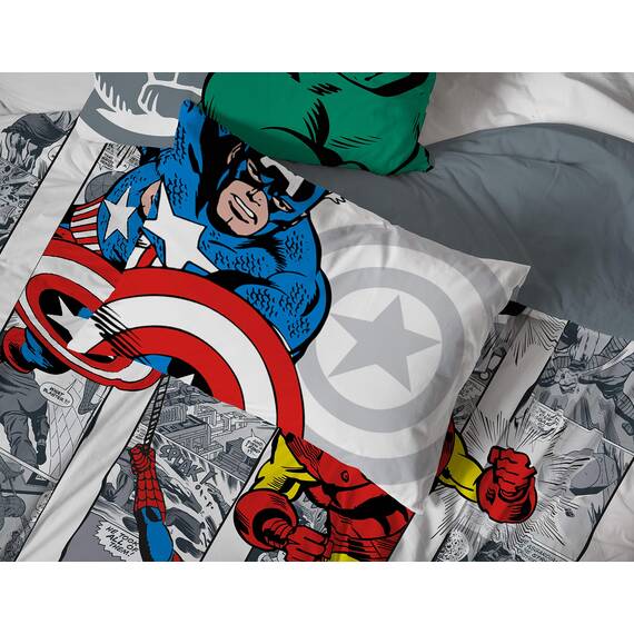 Marvel Avengers Comic Cool 7-teiliges Bettwäsche-Set – inkl. Bettdecke und Bettlaken-Set – Bettwäsche mit Captain America, Spiderman, Iron Man, Hulk & Thor – Super weich (offizielles Marvel-Produkt)
