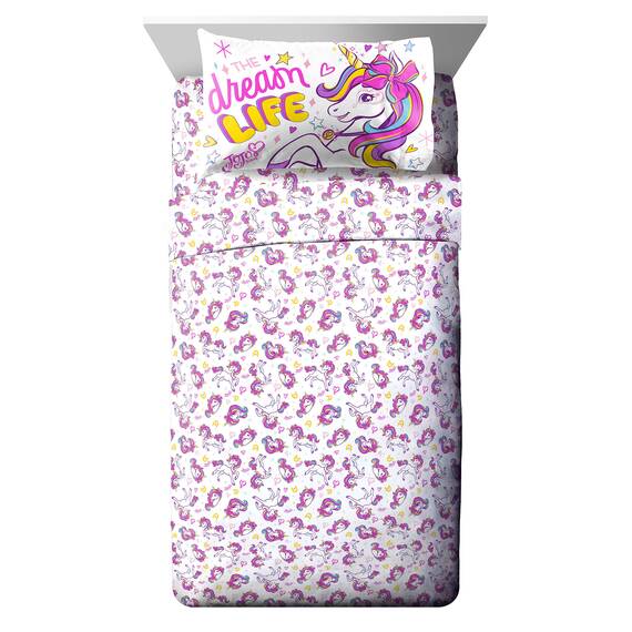 Jay Franco Nickelodeon JoJo Siwa Dream Unicorn 4 Piece Twin Bed Set - Includes Reversible Comforter & Sheet Set Bedding - Super Soft Fade Resistant Microfiber - (Official Nickelodeon Product)