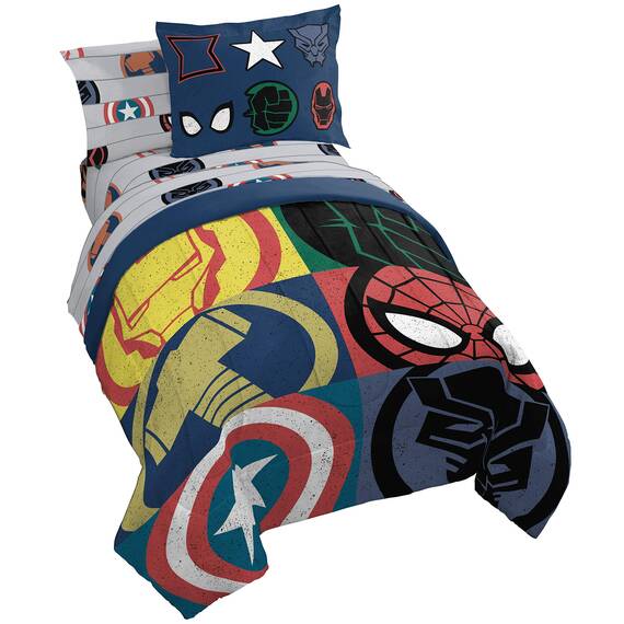 Jay Franco Marvel Avengers Emblems Bettwäsche-Set für Doppelbett, 5-teilig, inkl. Bettdecke und Bettlaken, superweiche, lichtbeständige Mikrofaser, offizielles Marvel-Produkt