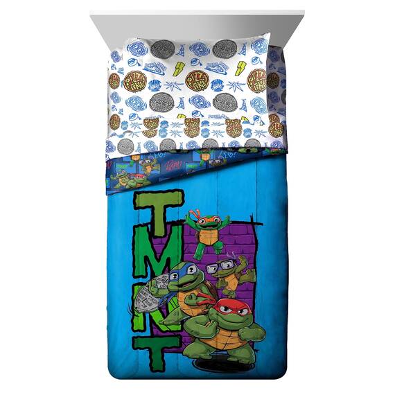 Jay Franco Nickelodeon Teenage Mutant Ninja Turtles Twin-Bettwäsche-Set – 5-teiliges Bettwäsche-Set inklusive Bettlaken und Kissenbezügen – superweiches Mini-Mutants-Mikrofaser-Bettwäsche-Set