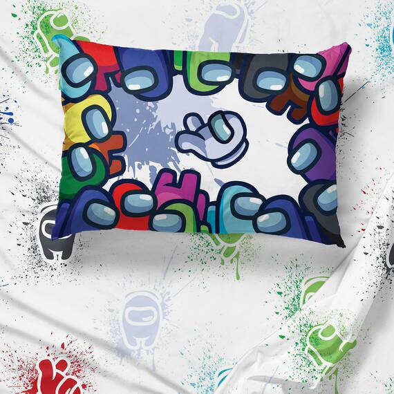 Among Us Space Splatter 5-teiliges Bettwäsche-Set in voller Größe – inklusive Bettdecke und Bettlaken-Set – superweiche, lichtbeständige Mikrofaser (offiziell unter uns Produkt)