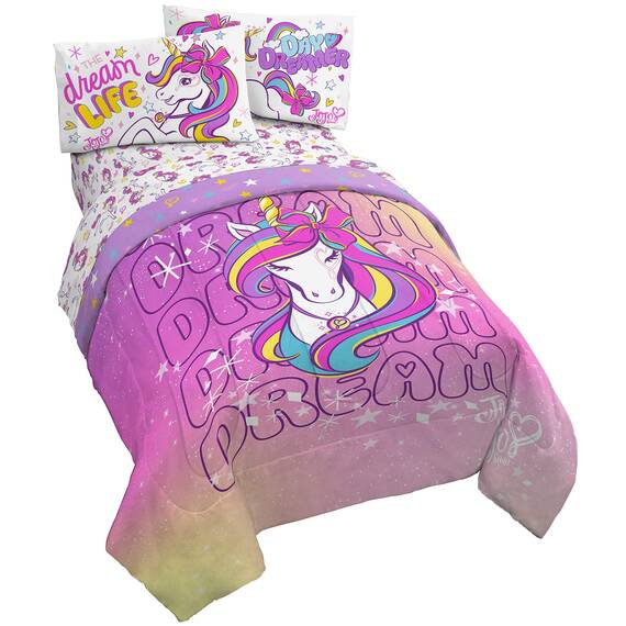 Jay Franco Nickelodeon JoJo Siwa Dream Unicorn 4 Piece Twin Bed Set - Includes Reversible Comforter & Sheet Set Bedding - Super Soft Fade Resistant Microfiber - (Official Nickelodeon Product)