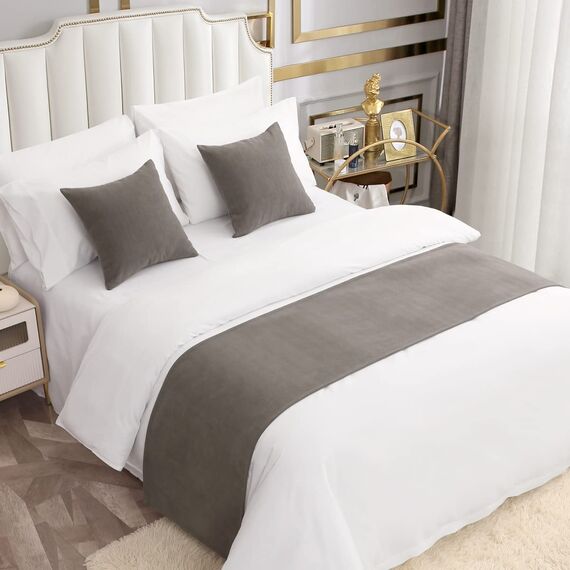 AMBERIS Bett Läufer Single Layer Chenille Grau, Modern Style Bett Schals für Home Hotel Dekorationen (Kissenbezüge separat erhältlich)