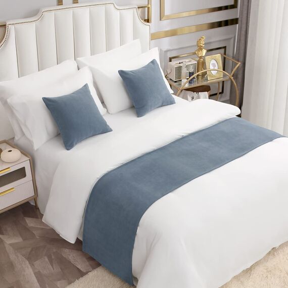 AMBERIS Bett Läufer Single Layer Chenille Blau, Modern Style Bett Schals für Home Hotel Dekorationen (Kissenbezüge separat erhältlich)