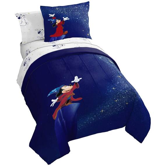 Disney Fantasia 7-teiliges Bettwäsche-Set mit Bettdecke und Bettlaken-Set, Bettwäsche mit Mickey Mouse, superweiche, lichtbeständige Mikrofaser (offizielles Disney-Produkt)