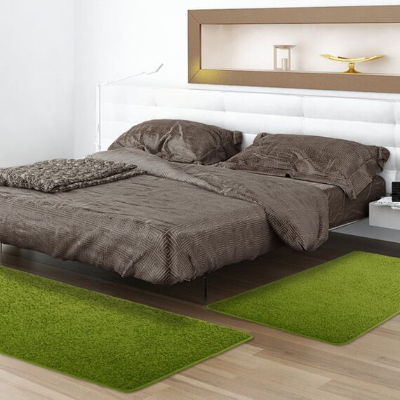 Shaggy-Bettumrandung Sphinx - 3-teiliges Läufer-Set für das Schlafzimmer - Hochflor Bettvorleger in vielen Farben (B: 67 cm | L: 1 x 240 cm + 2 x 140 cm, Grün)