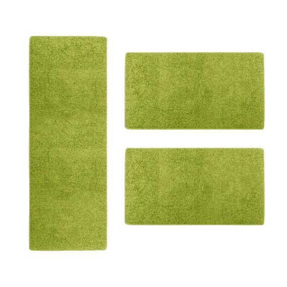 Shaggy-Bettumrandung Sphinx - 3-teiliges Läufer-Set für das Schlafzimmer - Hochflor Bettvorleger in vielen Farben (B: 67 cm | L: 1 x 240 cm + 2 x 140 cm, Grün)