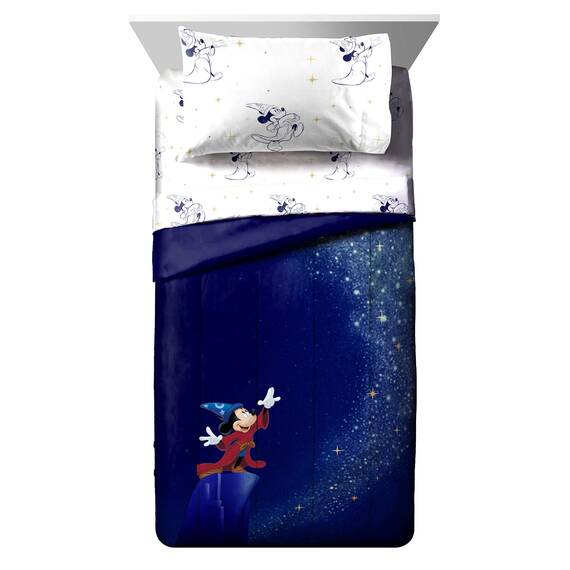 Disney Fantasia 7-teiliges Bettwäsche-Set mit Bettdecke und Bettlaken-Set, Bettwäsche mit Mickey Mouse, superweiche, lichtbeständige Mikrofaser (offizielles Disney-Produkt)