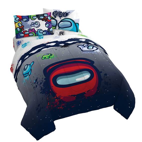 Among Us Space Splatter 5-teiliges Queen-Size-Bettwäsche-Set – inklusive Bettdecke und Bettlaken-Set – superweiche, lichtbeständige Mikrofaser (offizielles Produkt unter uns)
