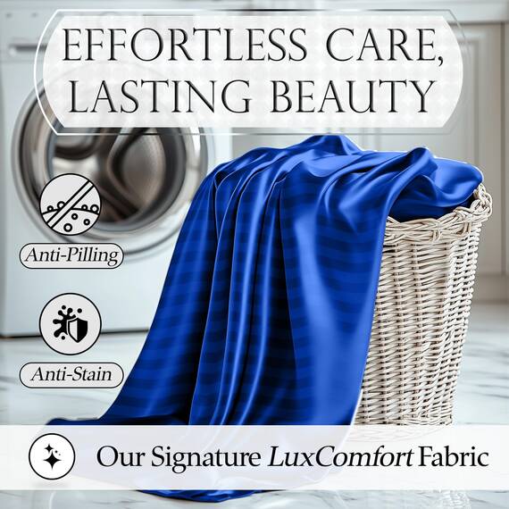 DECOLURE Gestreiftes Satin-Bettwäsche-Set für King-Size-Bett, bequem, luxuriös, seidig, weich, King-Size-Satin-Bettlaken, hypoallergen, knitterfrei, Satin-Bettlaken mit tiefen Taschen (Blau)