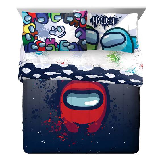 Among Us Space Splatter 5-teiliges Queen-Size-Bettwäsche-Set – inklusive Bettdecke und Bettlaken-Set – superweiche, lichtbeständige Mikrofaser (offizielles Produkt unter uns)