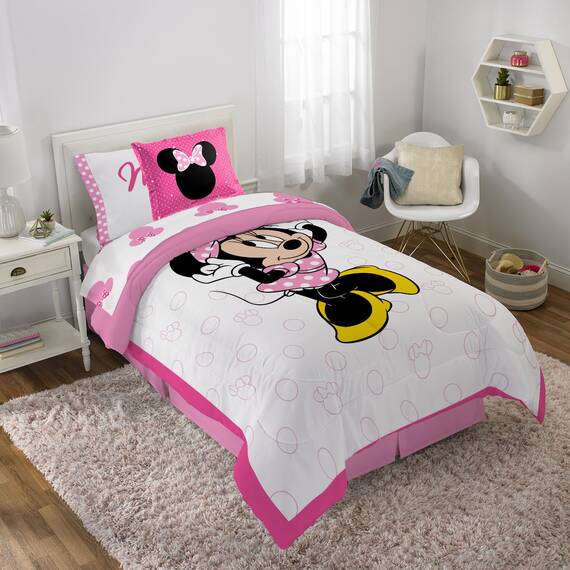 Jay Franco Disney Minnie Mouse XOXO Bettwäsche-Set, 5-teilig, inkl. wendbarer Decke und Bettlaken-Set, superweiches, lichtbeständiges Polyester, offizielles Disney-Produkt