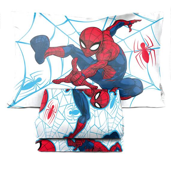 Jay Franco Marvel Spiderman Webtastic 4 Piece Toddler Size Bed Set – Super Soft Microfiber Bed Set Includes Toddler Size Reversible Comforter & Sheet Set Bedding (Official Marvel Product)