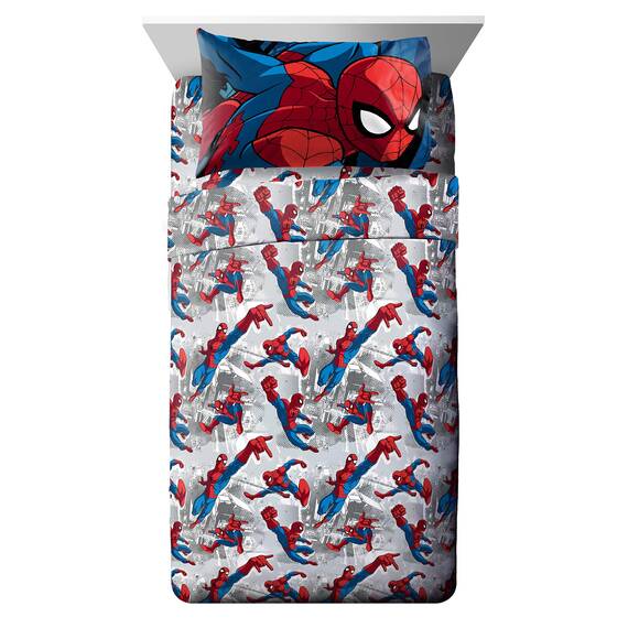 Jay Franco Marvel Spiderman Burst 4 Piece Twin Bed Set - Includes Reversible Comforter & Sheet Set - Bedding - Super Soft Fade Resistant Microfiber - (Official Marvel Product)