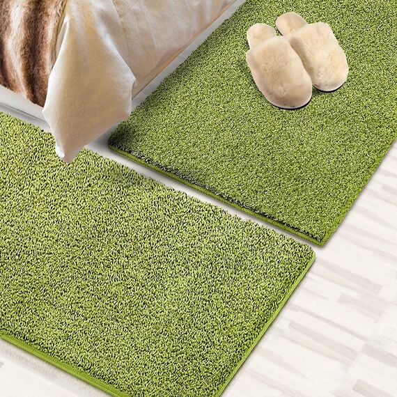 Shaggy-Bettumrandung Sphinx - 3-teiliges Läufer-Set für das Schlafzimmer - Hochflor Bettvorleger in vielen Farben (B: 67 cm | L: 1 x 240 cm + 2 x 140 cm, Grün)