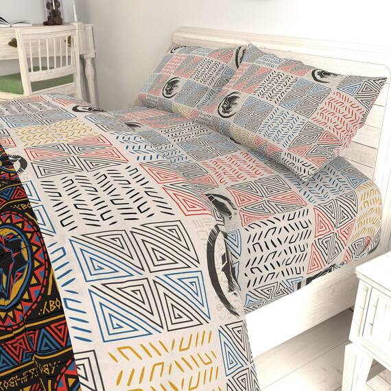 Marvel Black Panther Tribal Bettwäsche-Set, 5-teilig, inkl. Bettdecke und Bettlaken-Set, superweiches, lichtbeständiges Polyester
