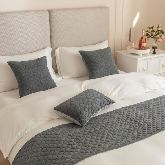 Guest Ruyunlai Bettläufer & Schals grau,Weich Mode Satin Bettlaufer für Gästehaus Hotel Schlafzimmer Dekoration 180X45cm für 1.2m Bett