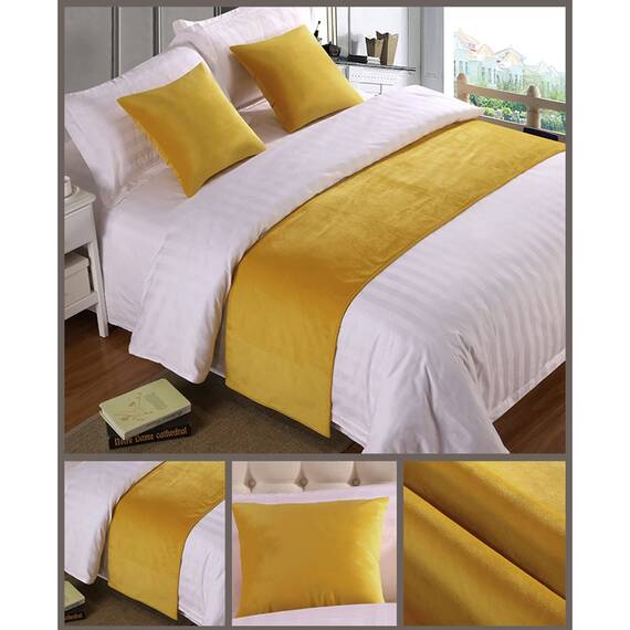 Bettläufer, Doppelbett, weicher Samt, Dekoration, Bettbezug, gelb, Luxus-Tagesdecke, Bettläufer, für Fuß des Bettes, Bettschal, Bett, Endhandtuch für Hotel, Schlafzimmer, Hochzeitszimmer, 210 x 50 cm
