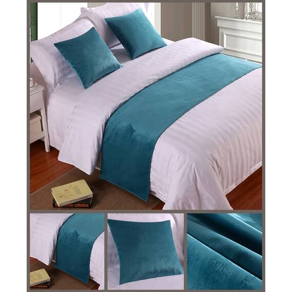 TTiiLoe Bettläufer, Doppelbett, weicher Samt, Dekoration, Bettbezug, blau, luxuriöse Tagesdecke, Bettläufer, für Fuß des Bettes, Bett, Schal, Bett, Endhandtuch für Hotel, Schlafzimmer, 210 x 50 cm