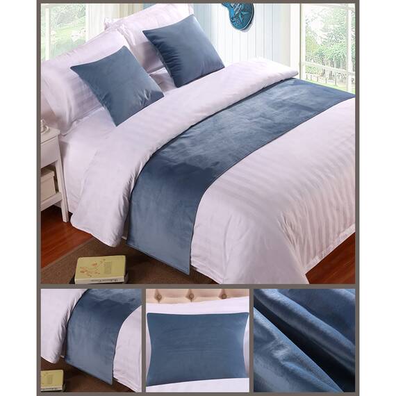 TTiiLoe Bettläufer, King-Size-Bett, weicher Samt, Dekoration, Bettbezug, Grau, Blau, Luxus-Tagesdecke, Bettläufer, für Fuß des Bettes, Schal, Bett, Endhandtuch für Hotel, Schlafzimmer, 240 x 50 cm