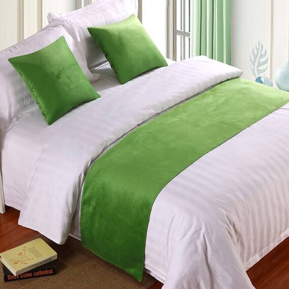 TTiiLoe Bettläufer, Queensize-Bett, weicher Samt, Dekoration, Bettbezug, grün, luxuriöse Tagesdecke, Bettläufer, für Fuß des Bettes, Schal, Bett, Endhandtuch für Hotel, Schlafzimmer, 260 x 50 cm
