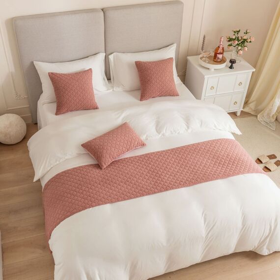 Guest Ruyunlai Bettläufer & Schals Rosa,Weich Mode Satin Bettlaufer für Gästehaus Hotel Schlafzimmer Dekoration 240X45cm für 1.8m Bett