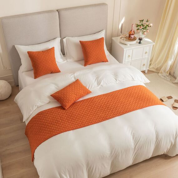 Guest Ruyunlai Bettläufer & Schals orange,Weich Mode Satin Bettlaufer für Gästehaus Hotel Schlafzimmer Dekoration 2 Kissenbezüge(45X45cm)