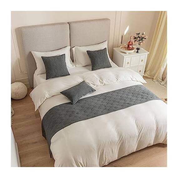 Morbuy Bettläufer und Kissen Bezug, Muschelmuster Jacquard Bettschal für den Fuß des Bettes Luxus Weicher Bettlaufer Schlafzimmer für Gästehaus Hotel Schlafzimme (45x210cm (Bettläufer),grau)