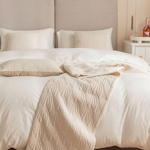 Morbuy Bettläufer und Kissen Bezug, Muschelmuster Jacquard Bettschal für den Fuß des Bettes Luxus Weicher Bettlaufer Schlafzimmer für Gästehaus Hotel Schlafzimme (45x210cm, Beige)