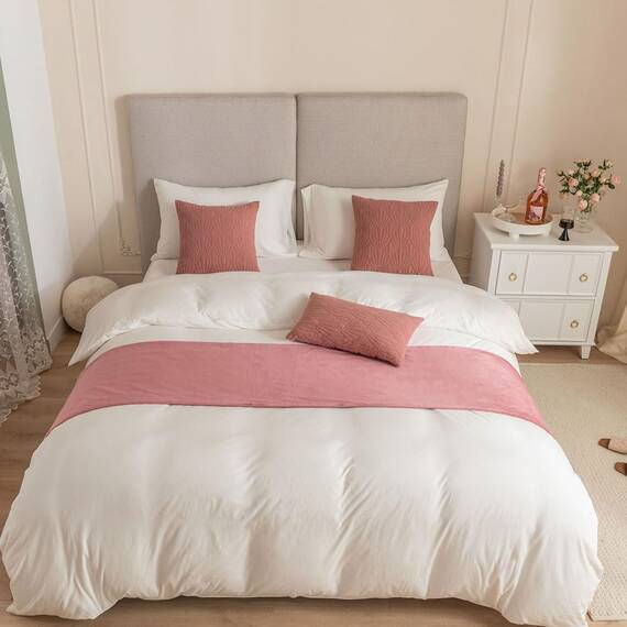 Morbuy Bettläufer und Kissen Bezug, Muschelmuster Jacquard Bettschal für den Fuß des Bettes Luxus Weicher Bettlaufer Schlafzimmer für Gästehaus Hotel Schlafzimme (45x210cm (Bettläufer),Rosa)