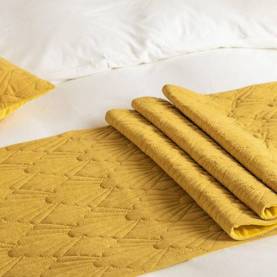 Morbuy Bettläufer und Kissen Bezug, Muschelmuster Jacquard Bettschal für den Fuß des Bettes Luxus Weicher Bettlaufer Schlafzimmer für Gästehaus Hotel Schlafzimme (45x210cm (Bettläufer),Gelb)