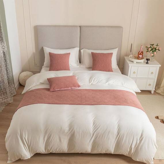 Morbuy Bettläufer und Kissen Bezug, Muschelmuster Jacquard Bettschal für den Fuß des Bettes Luxus Weicher Bettlaufer Schlafzimmer für Gästehaus Hotel Schlafzimme (45x210cm (Bettläufer),Rosa)